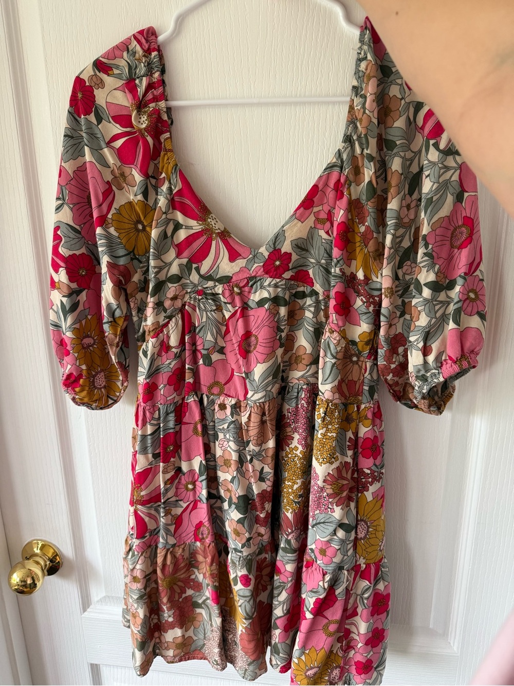 Floral Puff-Sleeve Mini Dress in Pink